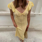 Tuularose Ruffle Knit Dress Sexy v Neck Sleeveless Ruffle Backless Knit Long Dress Elegant Luxury Y2k Women's Evening Dresses