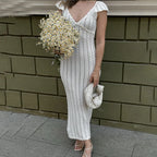 Tuularose Ruffle Knit Dress Sexy v Neck Sleeveless Ruffle Backless Knit Long Dress Elegant Luxury Y2k Women's Evening Dresses